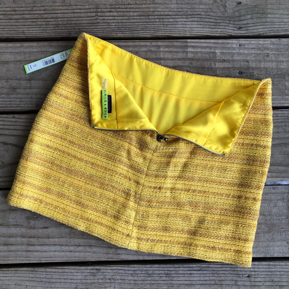 NWT Alice + Olivia Leigh Yellow A-Line Skirt - Picture 6 of 8